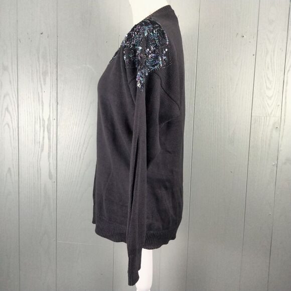 Vintage RAVE Sweater Womens M Black Y2K Sequins Tassels Geometric Iridescent 90s - Picture 11 of 15